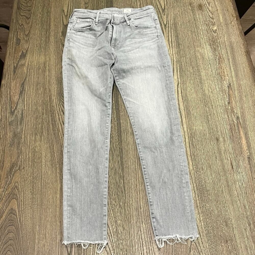 AG Adriano Goldschmied Skinny Jeans Raw Hem Denim Stretch Light Gray Size 30